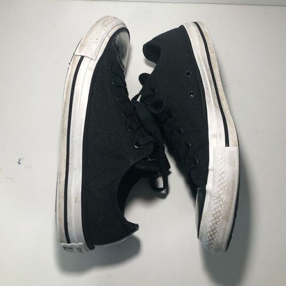 CONVERSE Sneaker Women's Size 8 Black All Star Low Top Brush-Off Leather Toecap - Picture 7 of 10